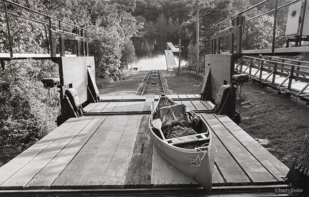 Our canoe on the railway lift lock