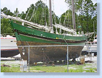 The boat in dry dock.