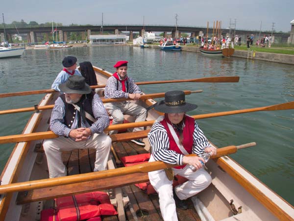 Crew relaxing in longboat