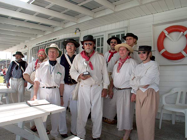 Crew relaxing in longboat