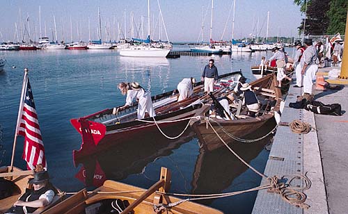 Longboats being launched